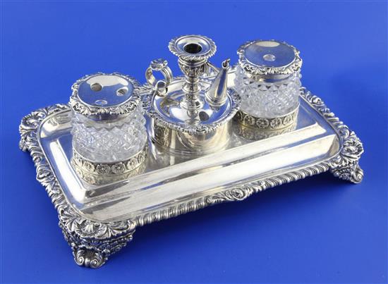 A George IV silver rectangular inkstand by Joseph Craddock & William Ker Reid, 28 oz.